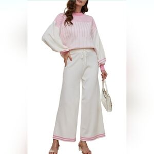 Evaless Women Striped 2 Piece Outfits Sweatsuits Long Sleeve Sweater Pullovers P